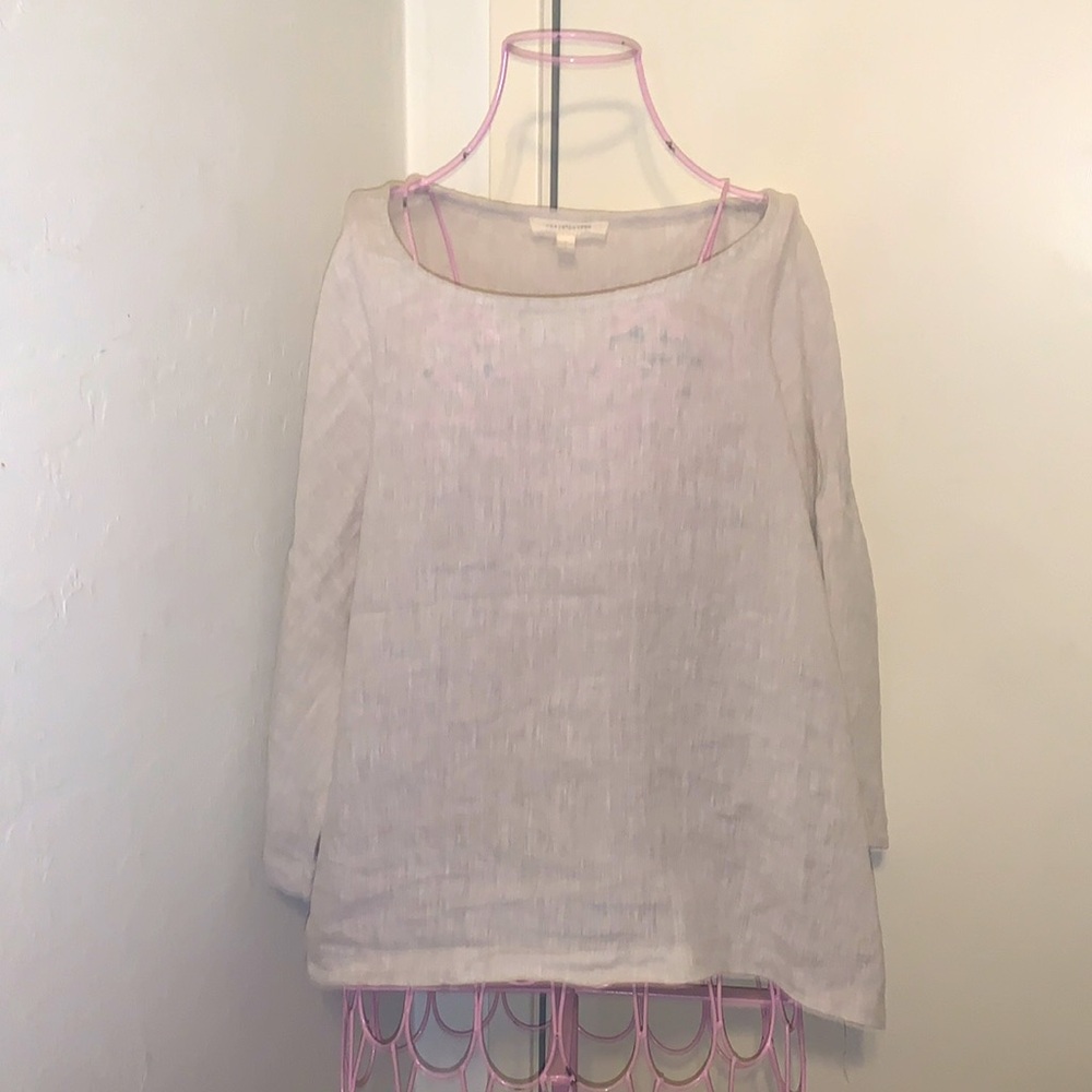 Elegant Women's Grade & Gather Beige linen Blouse #41390LN- Large
